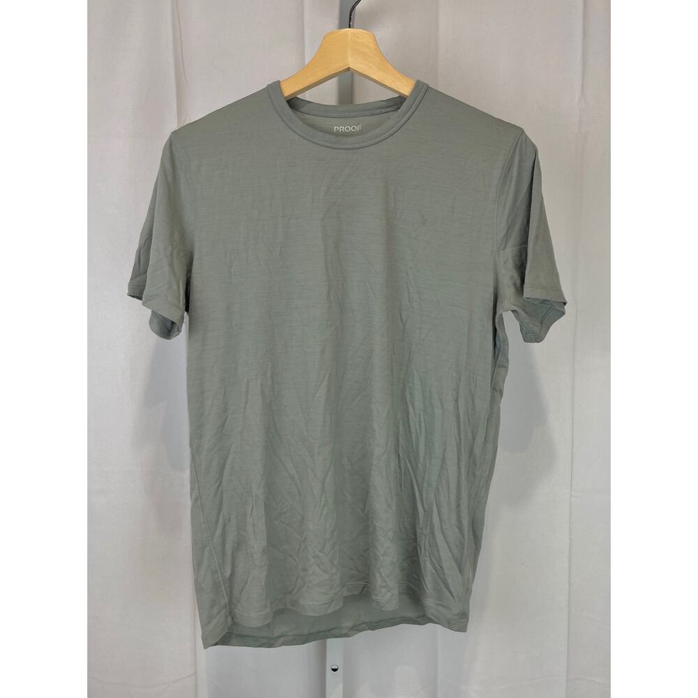 PROOF Huckberry 72 Hour Merino Wool Blend Short Sleeve Tee Crew Lt Gray Green S